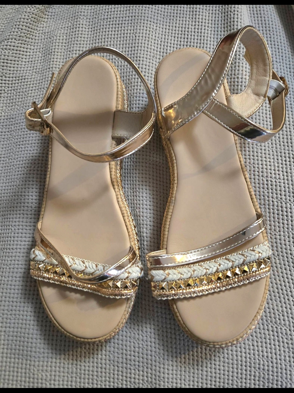 Women’s Gold Braided Ankle-Strap Sandals - Size 8